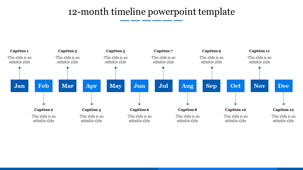 12 month timeline template powerpoint-Blue